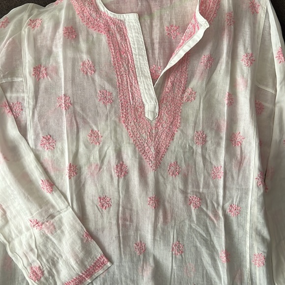JULIET DUNN Hand Embroidered Sheer White and Pink Resort Cover Up NWOT - Picture 2 of 14